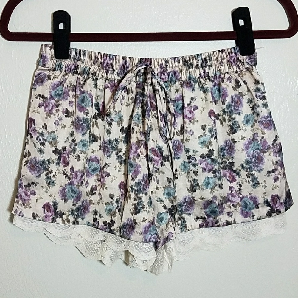 Zara basic silky shorts elastic waist, lace trim - Picture 1 of 8